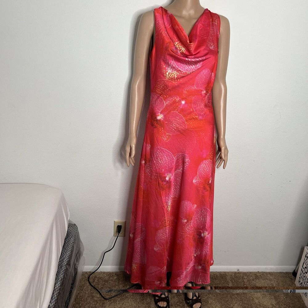 Paper Heart Anthropologie Red Floral Maxi Dress Cowl Neck Size Small